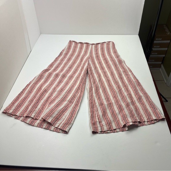 bryn Walker Pants - Bryn Walker Ella Red White Striped Wide Leg Cropped Linen Pant Womens Size Small